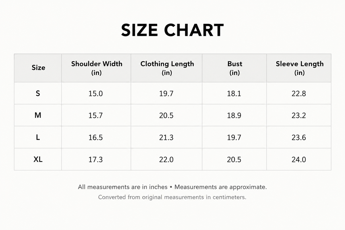 Size Chart for Harper Knitted Cardigan