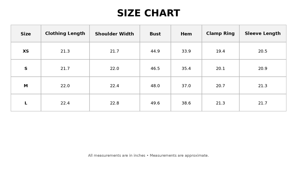 Size Chart for Avery Suede Bomber Jacket