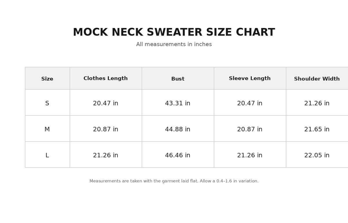 Size Chart - Amber Cable Knit Sweater