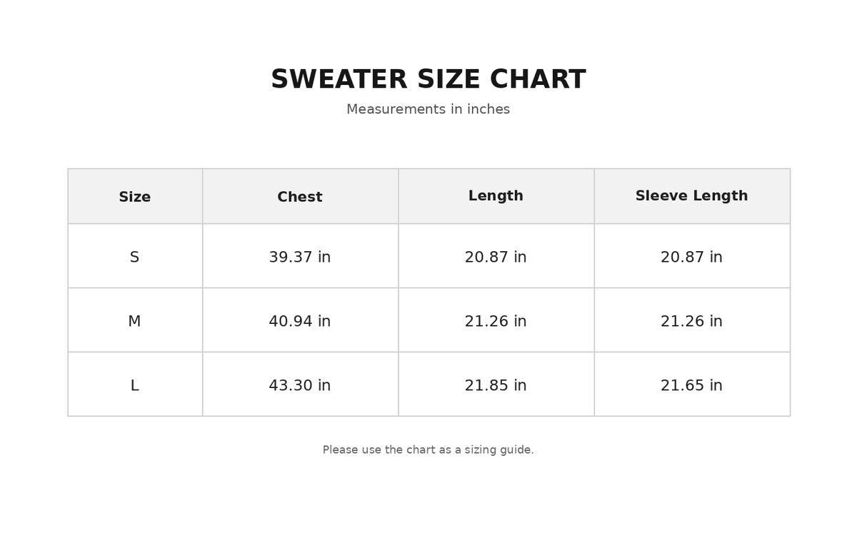 Size Chart for Clara Crochet Sweater